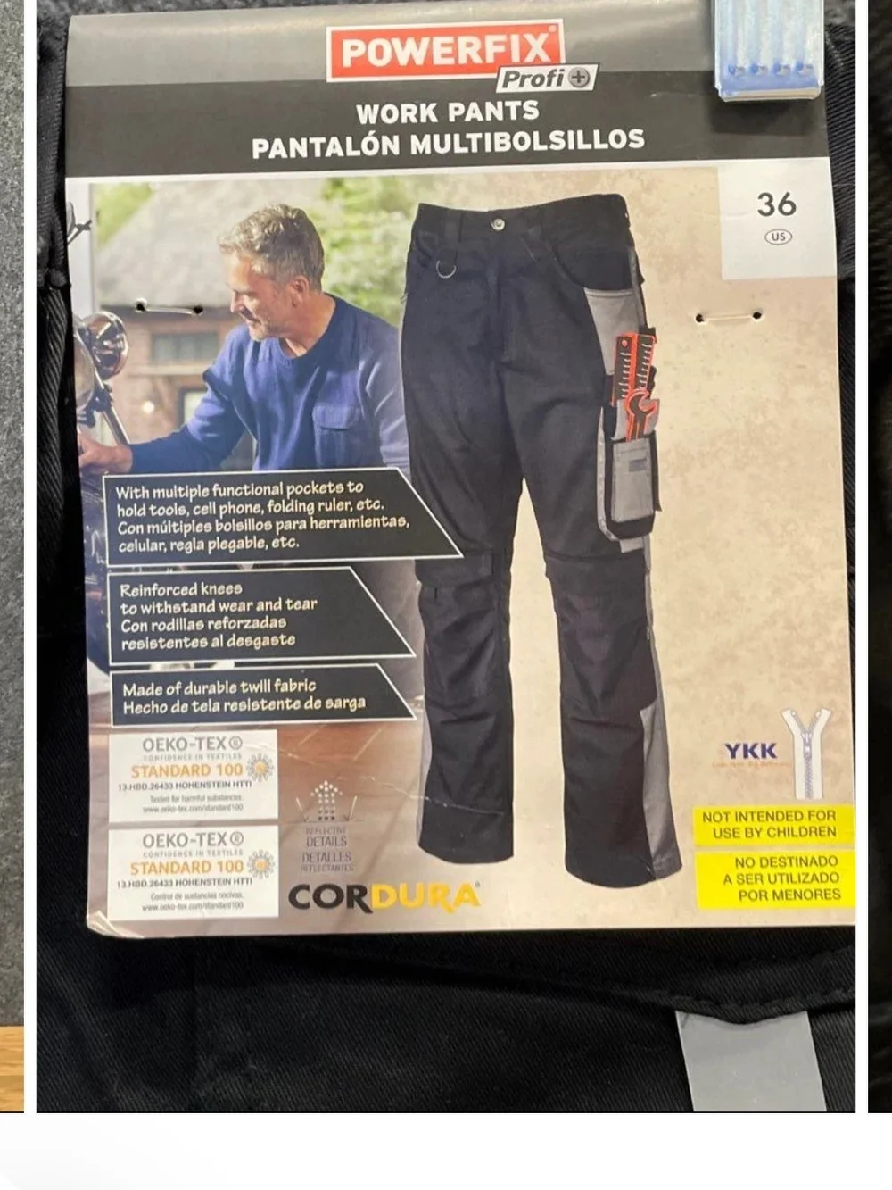 PowerFix Black Multi Pocket Cargo Work Pants Cordura Twill Size 36 NWT